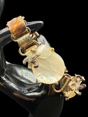 Art Nouveau Bronze-Tone Mother-of-Pearl & Starfish Link Bracelet